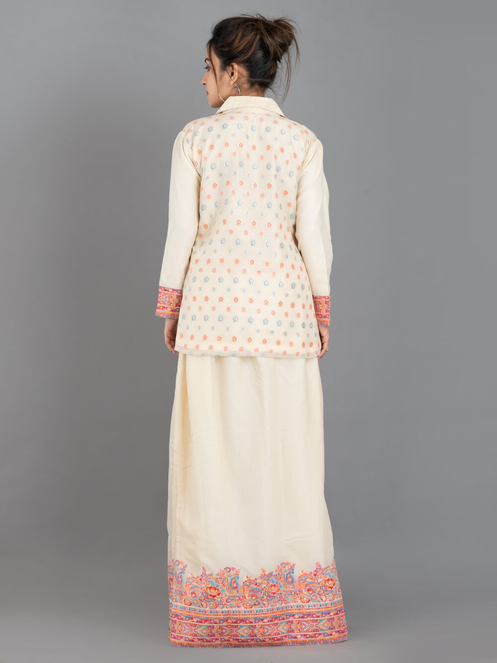 Off-White Chanderi Weave Fusion Skirt Jacket Set - Image 2