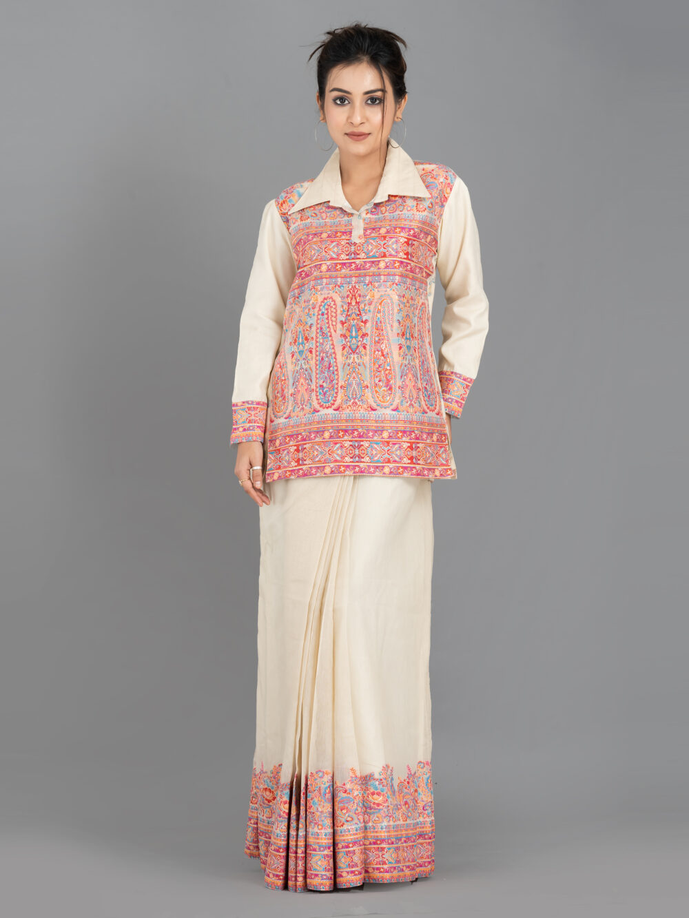 Off-White Chanderi Weave Fusion Skirt Jacket Set - Image 10