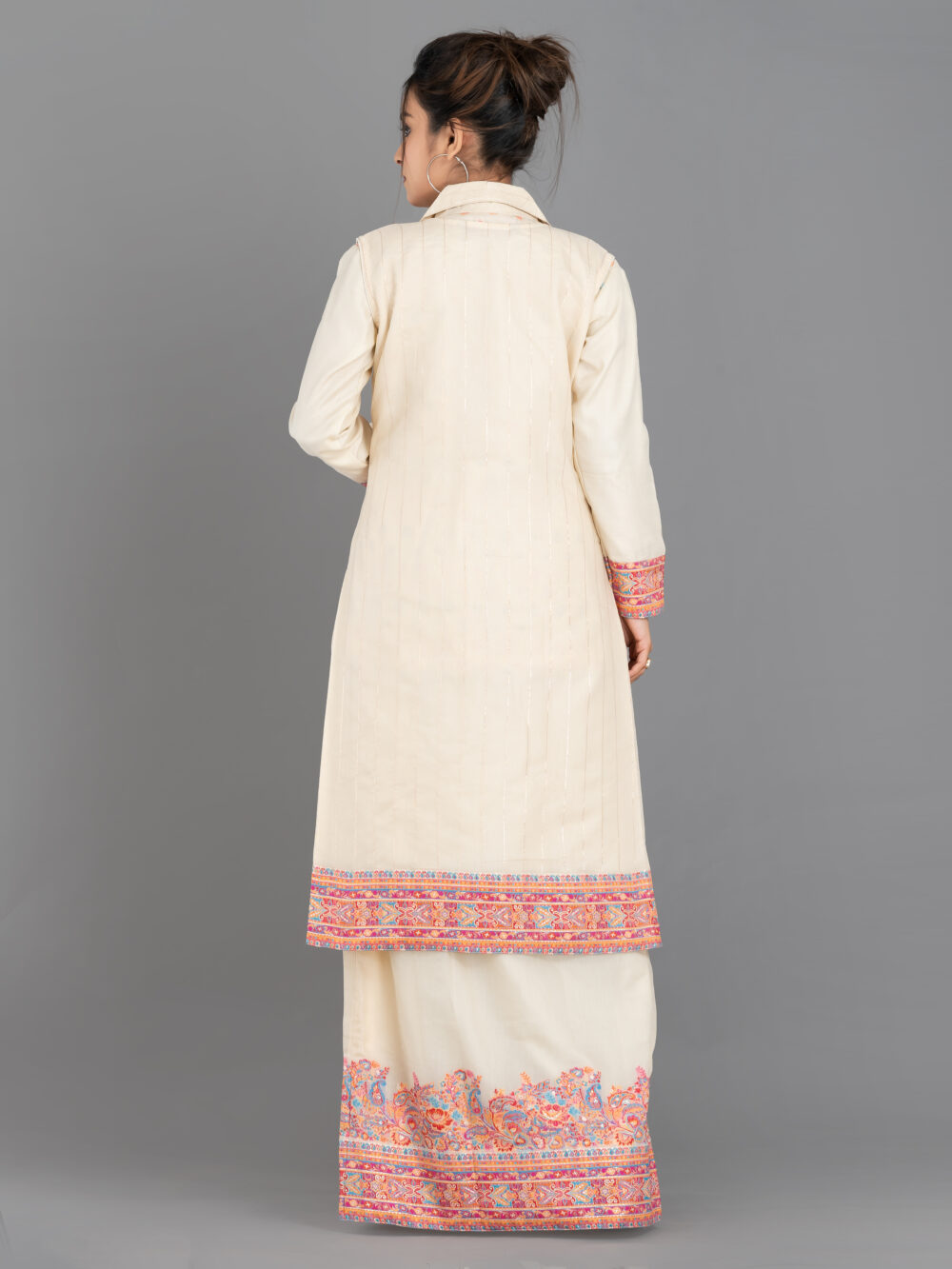 Off-White Chanderi Weave Fusion Skirt Jacket Set - Image 3