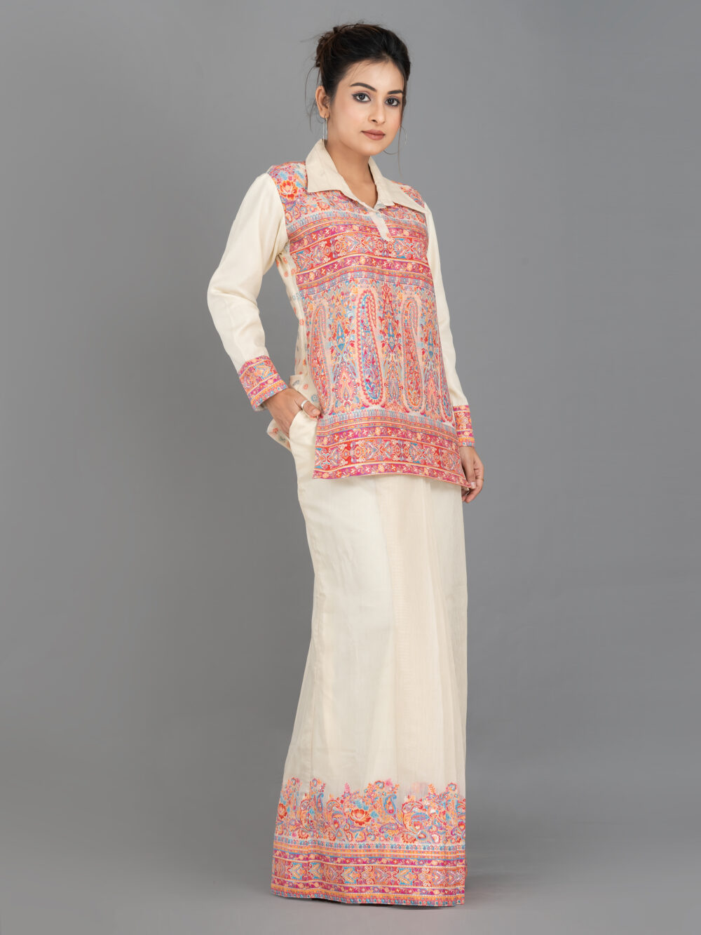 Off-White Chanderi Weave Fusion Skirt Jacket Set - Image 7
