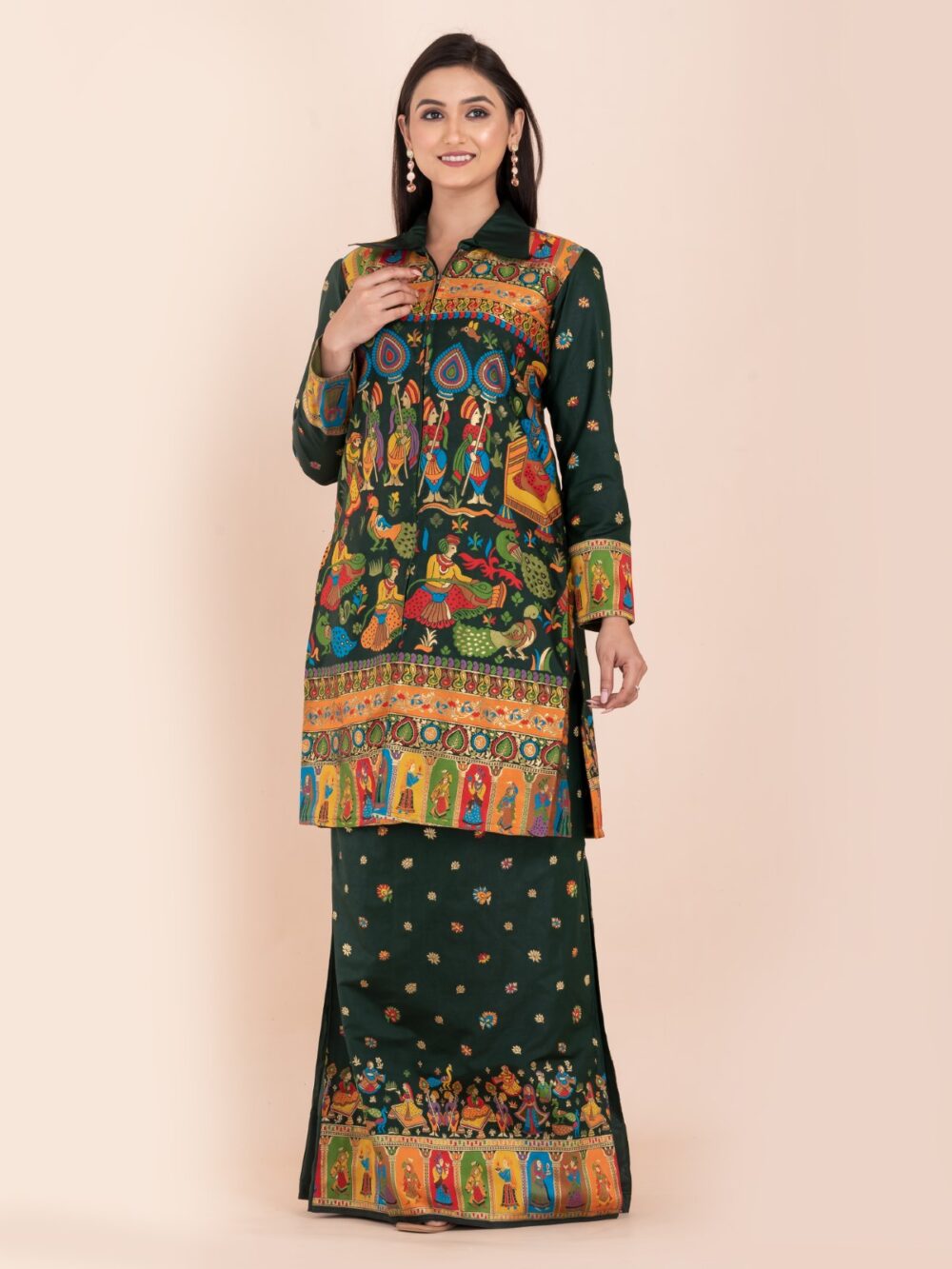 "Baneshwari Grace" – Bottle Green Baluchori Fusion Set