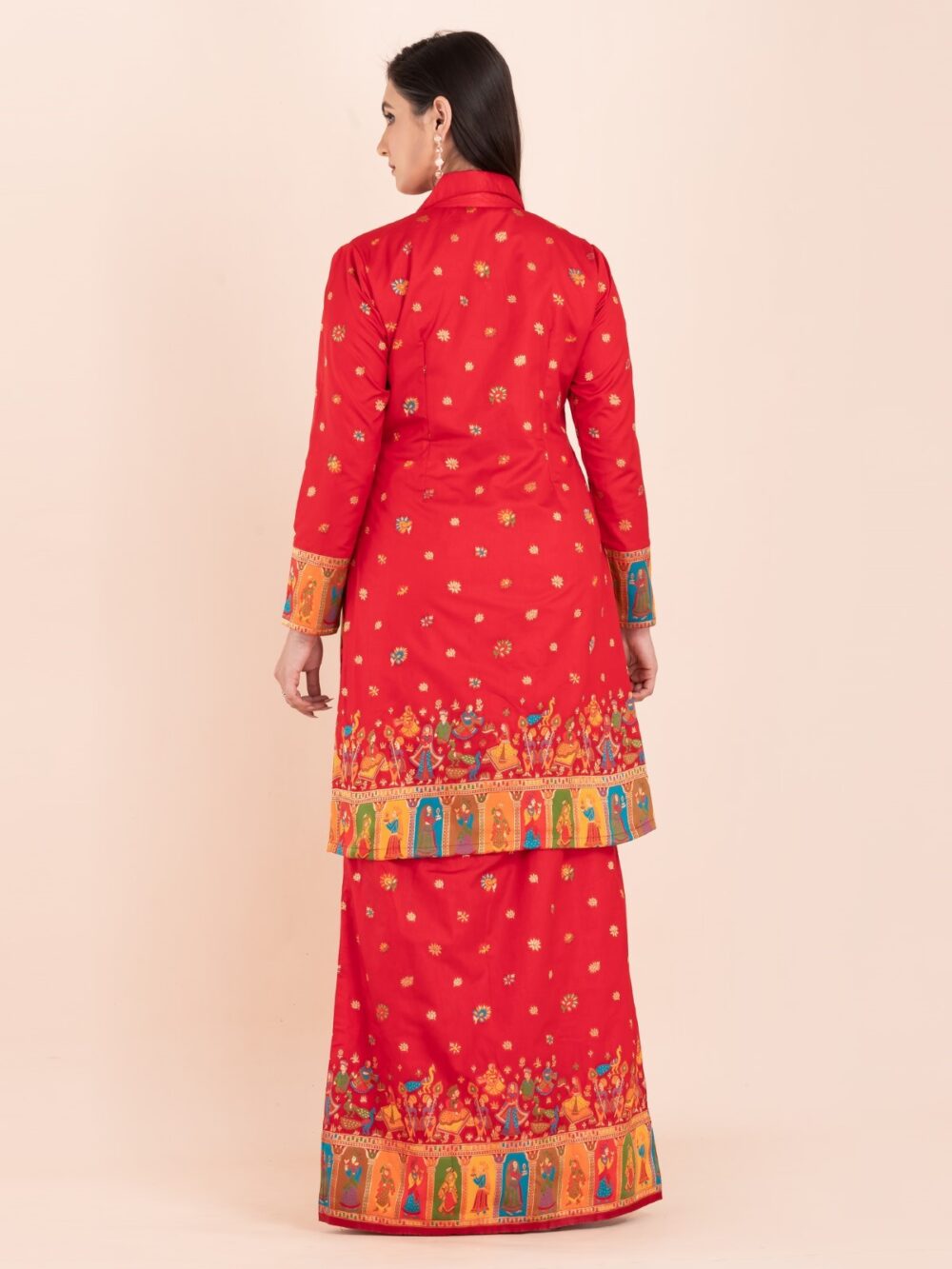"Laalima Charm" – Tomato Red Baluchori Fusion Ensemble - Image 2