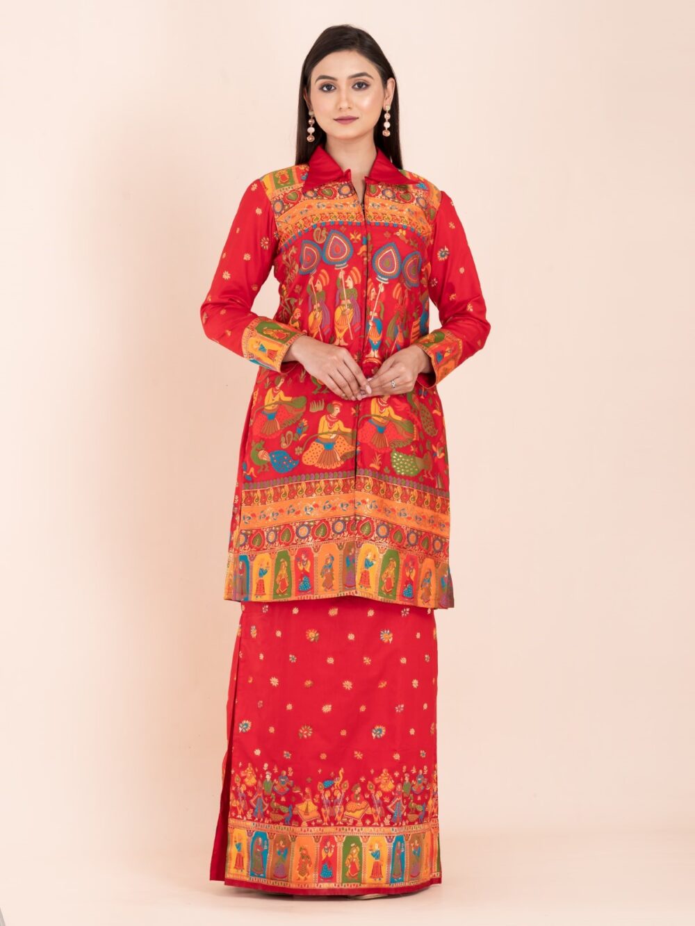 "Laalima Charm" – Tomato Red Baluchori Fusion Ensemble - Image 7