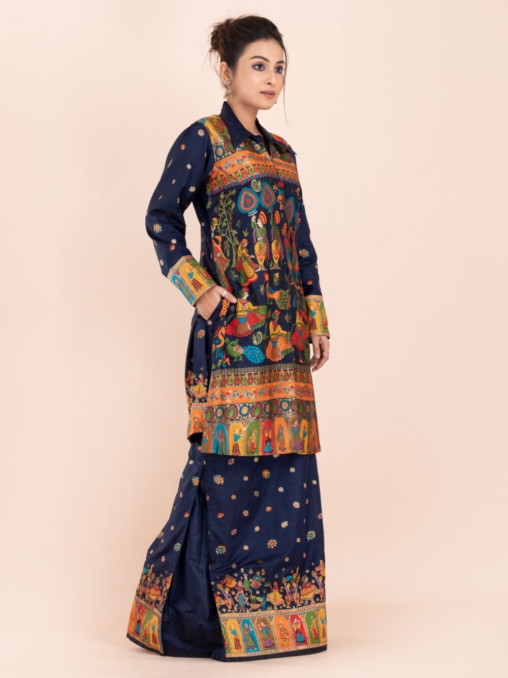 "Neelraga Elegance" – Navy Blue Baluchori Fusion Set - Image 2