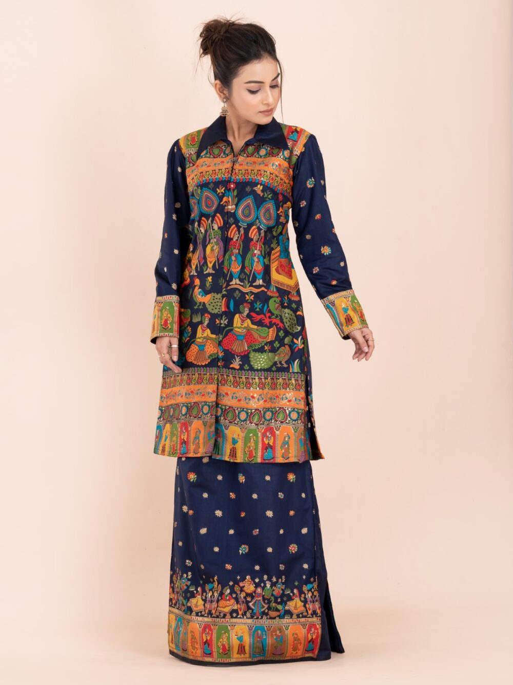 "Neelraga Elegance" – Navy Blue Baluchori Fusion Set - Image 6