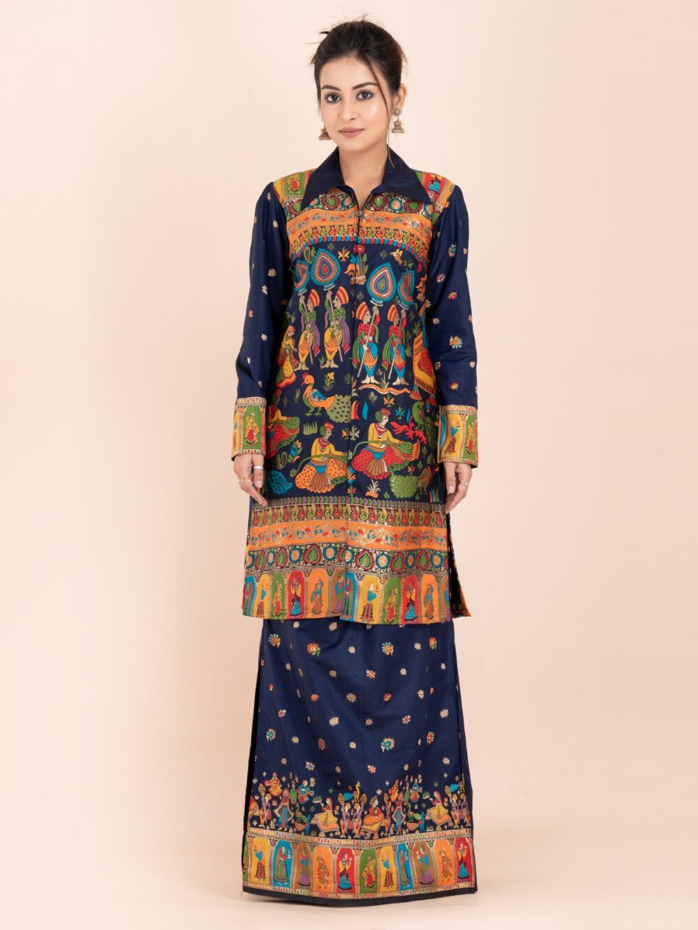 "Neelraga Elegance" – Navy Blue Baluchori Fusion Set - Image 7