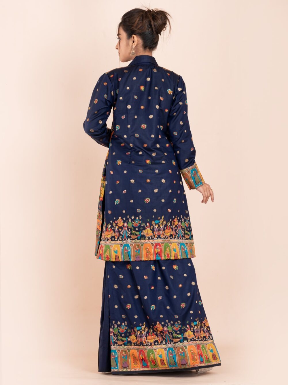 "Neelraga Elegance" – Navy Blue Baluchori Fusion Set - Image 8