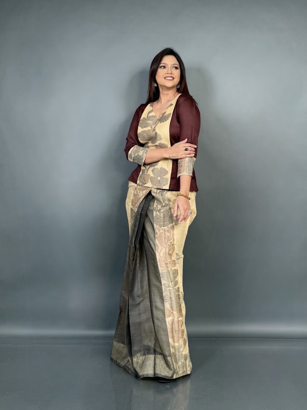 Tussar Bliss – Handwoven Khadi Cotton Fusion Dress with Floral Weaving - Image 8