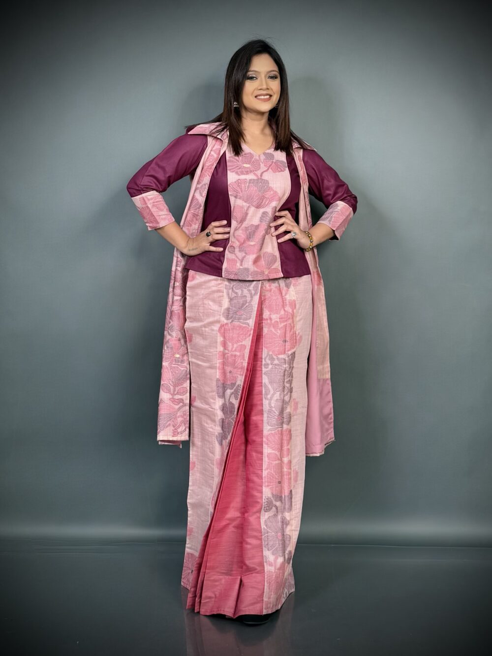 Blush Pink – Summer Fusion Cotton Dress with Floral Weaves