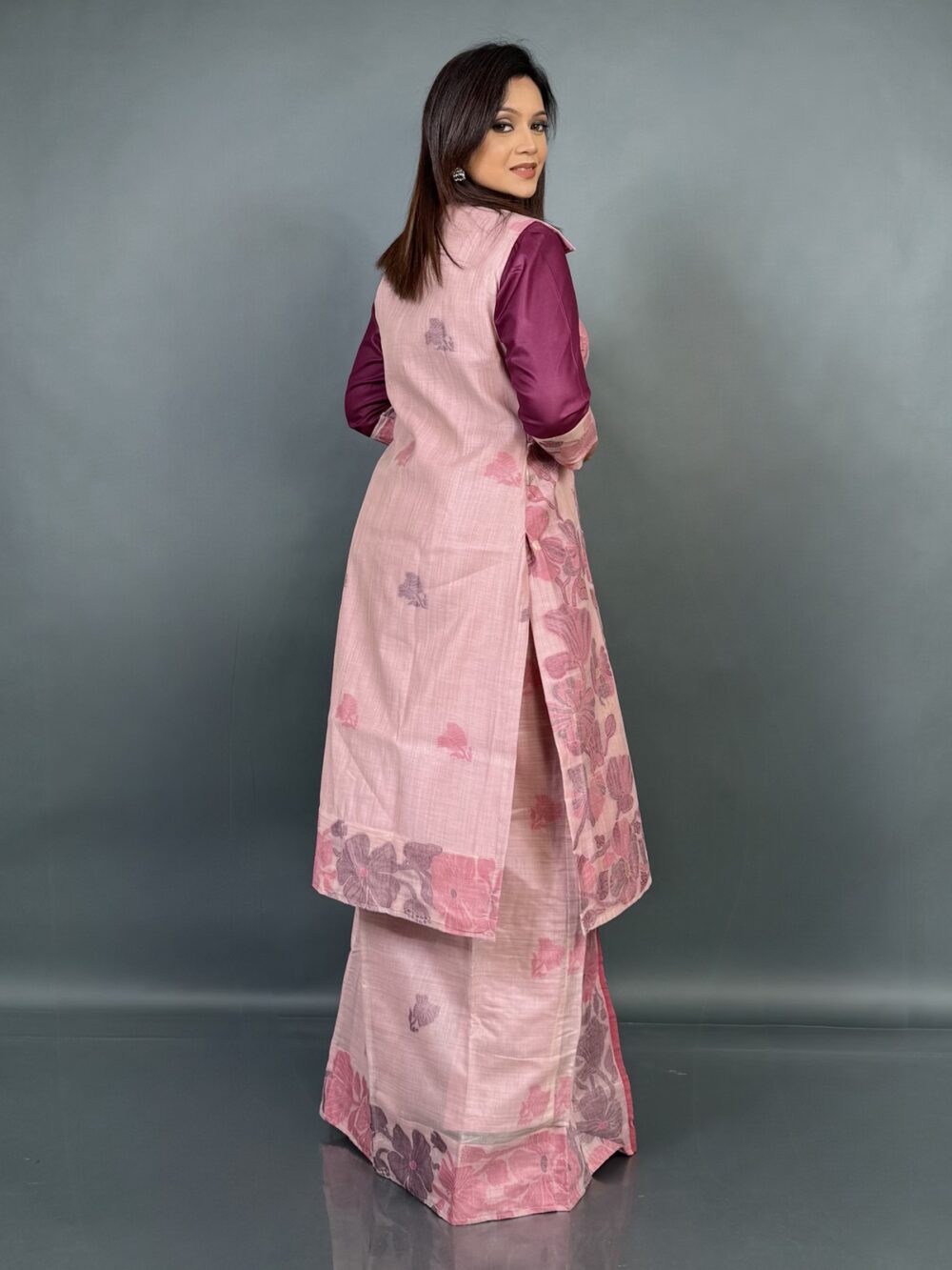 Blush Pink – Summer Fusion Cotton Dress with Floral Weaves - Image 3