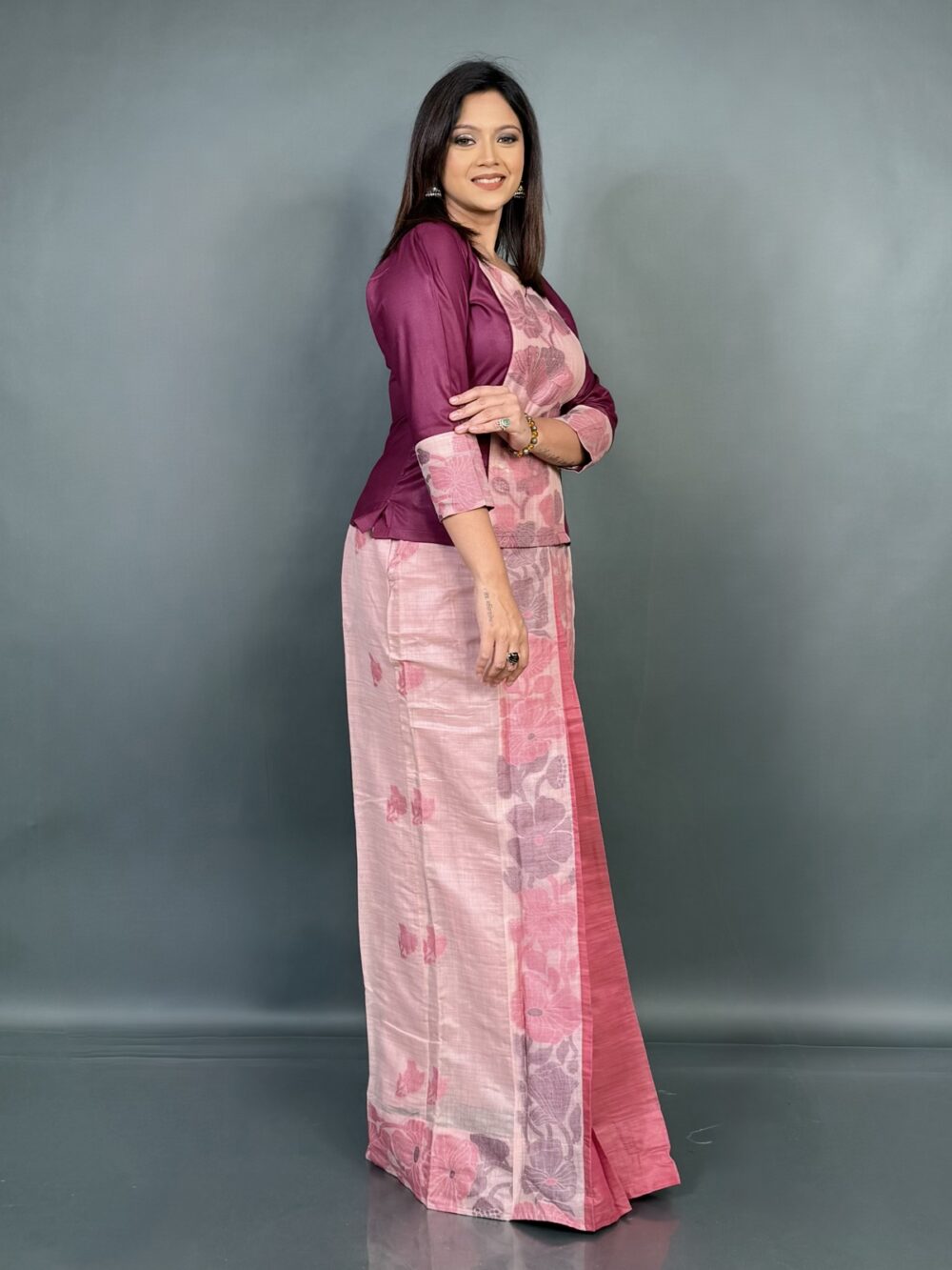 Blush Pink – Summer Fusion Cotton Dress with Floral Weaves - Image 4