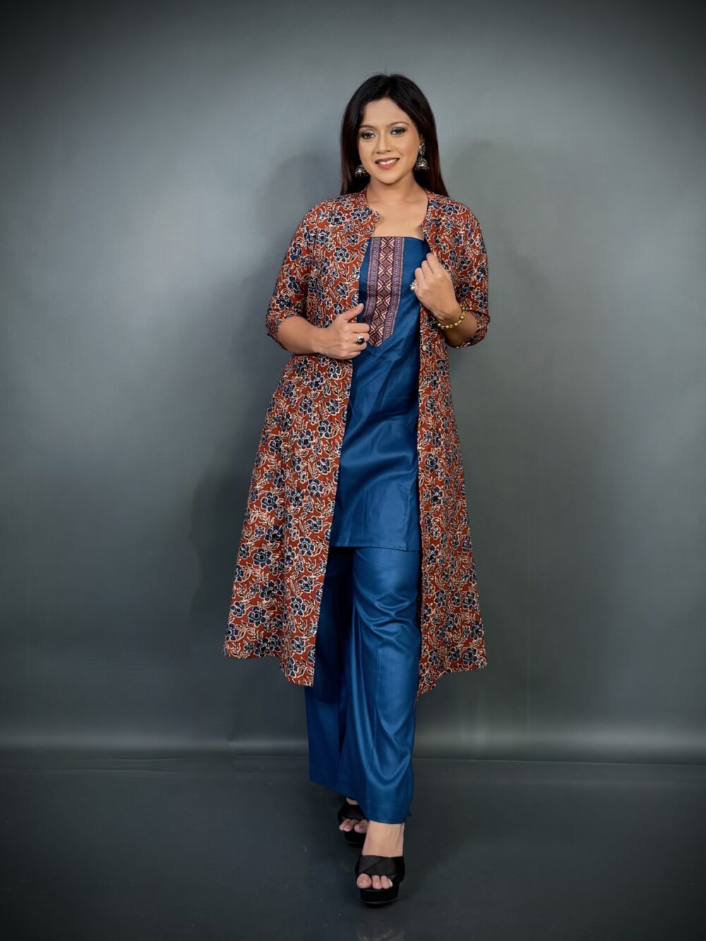 Rustica Bloom – Ajrak & Musline Indo-Western Co-ord Set