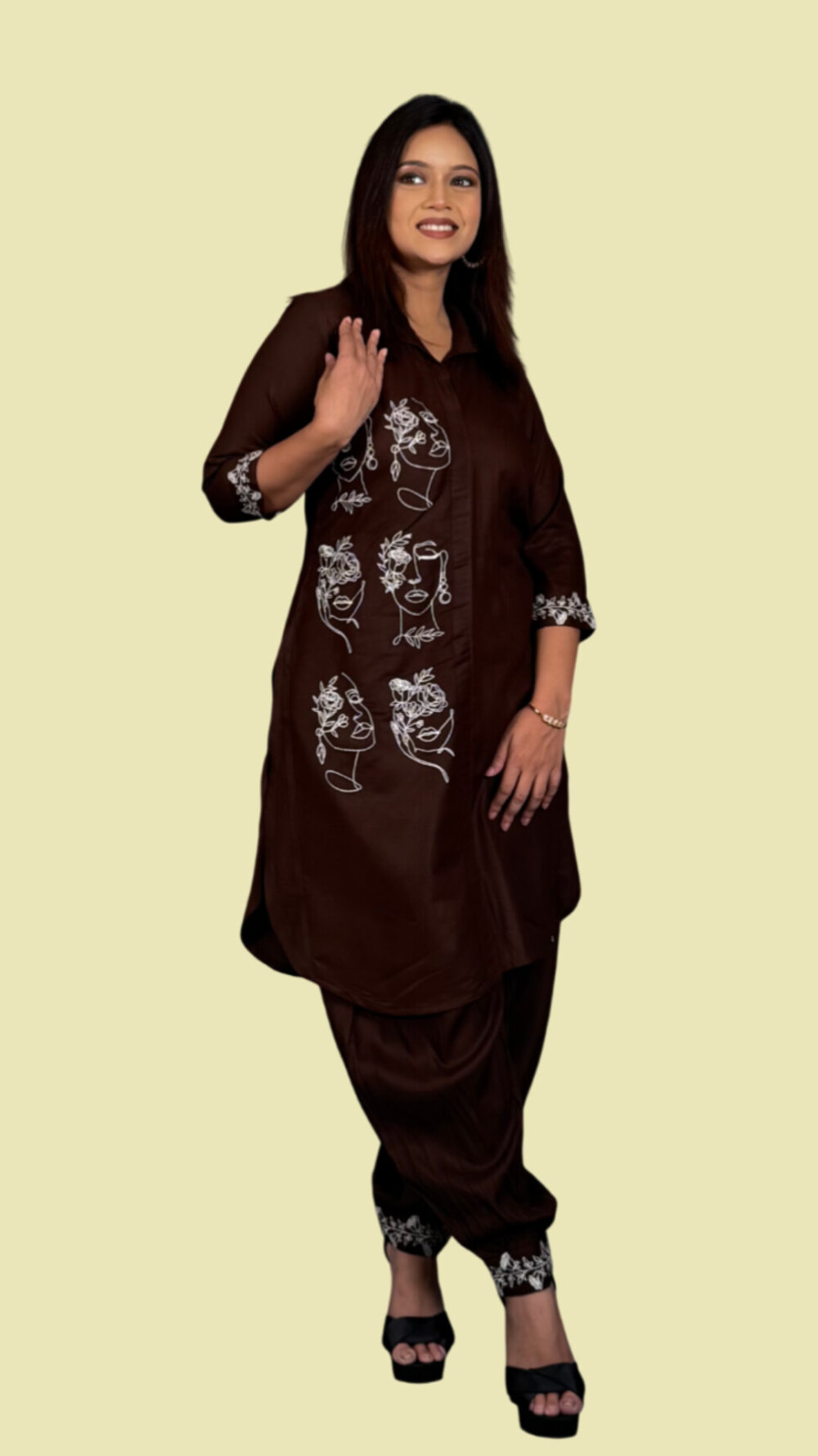 Chocolate  faces Pathani Monochrome Co-Ord Set - Image 2