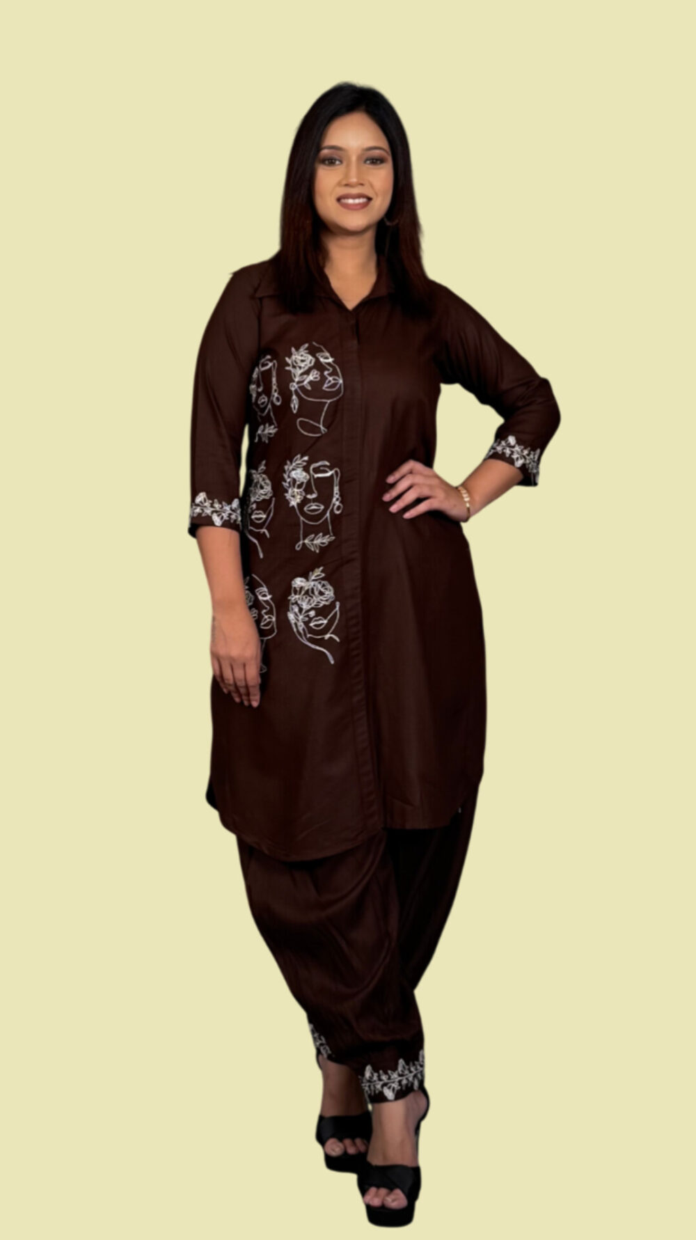 Chocolate  faces Pathani Monochrome Co-Ord Set - Image 3