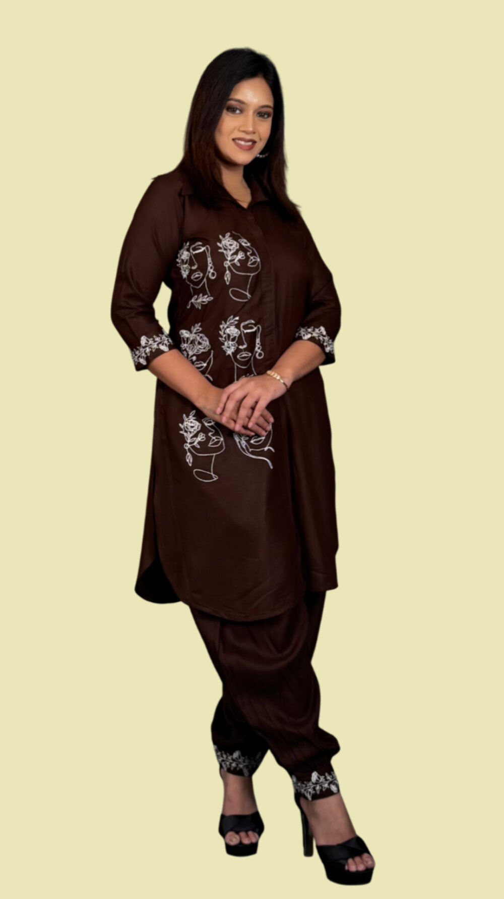 Chocolate  faces Pathani Monochrome Co-Ord Set