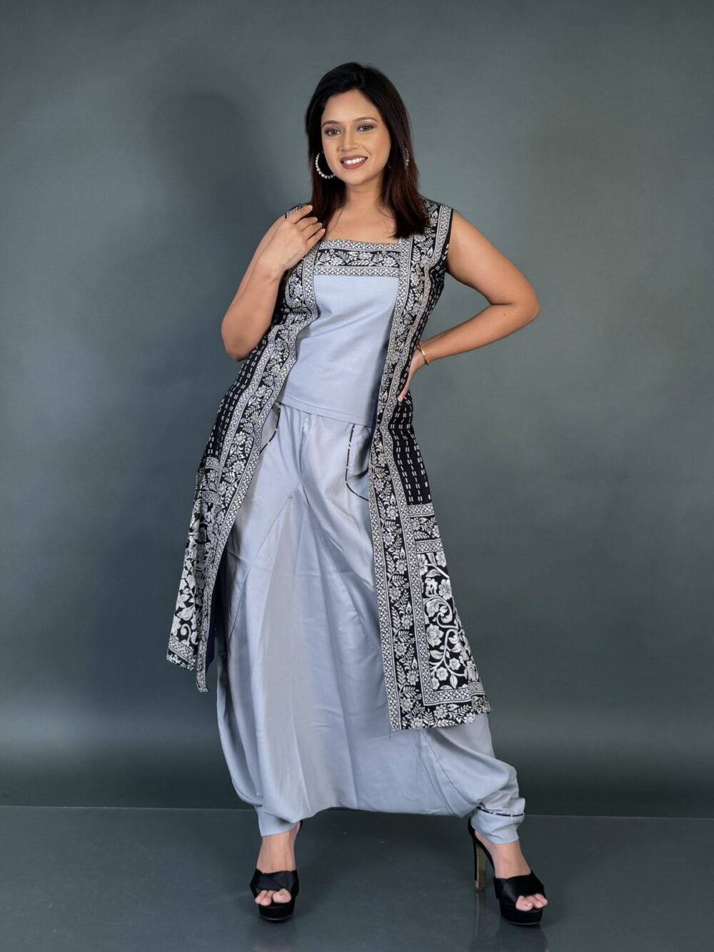 Grey Bohonick  Fusion Asymmetry – Printed Jacket Fusion Set