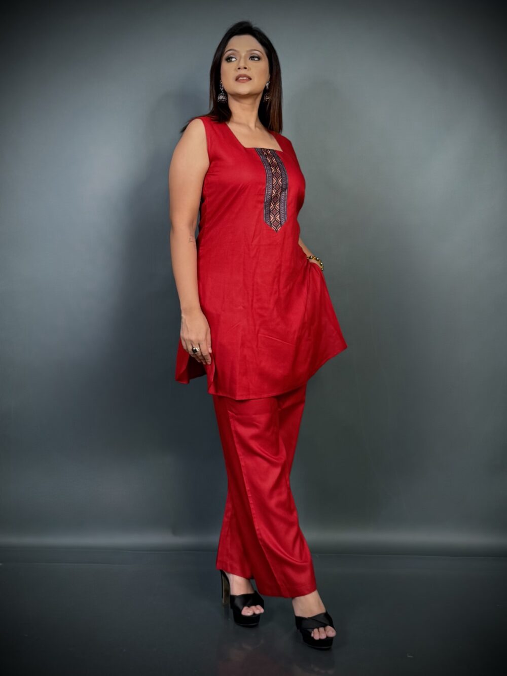 Maroon Mystique – Ajrakh Print Co-ord Set with Achkan Layer - Image 3