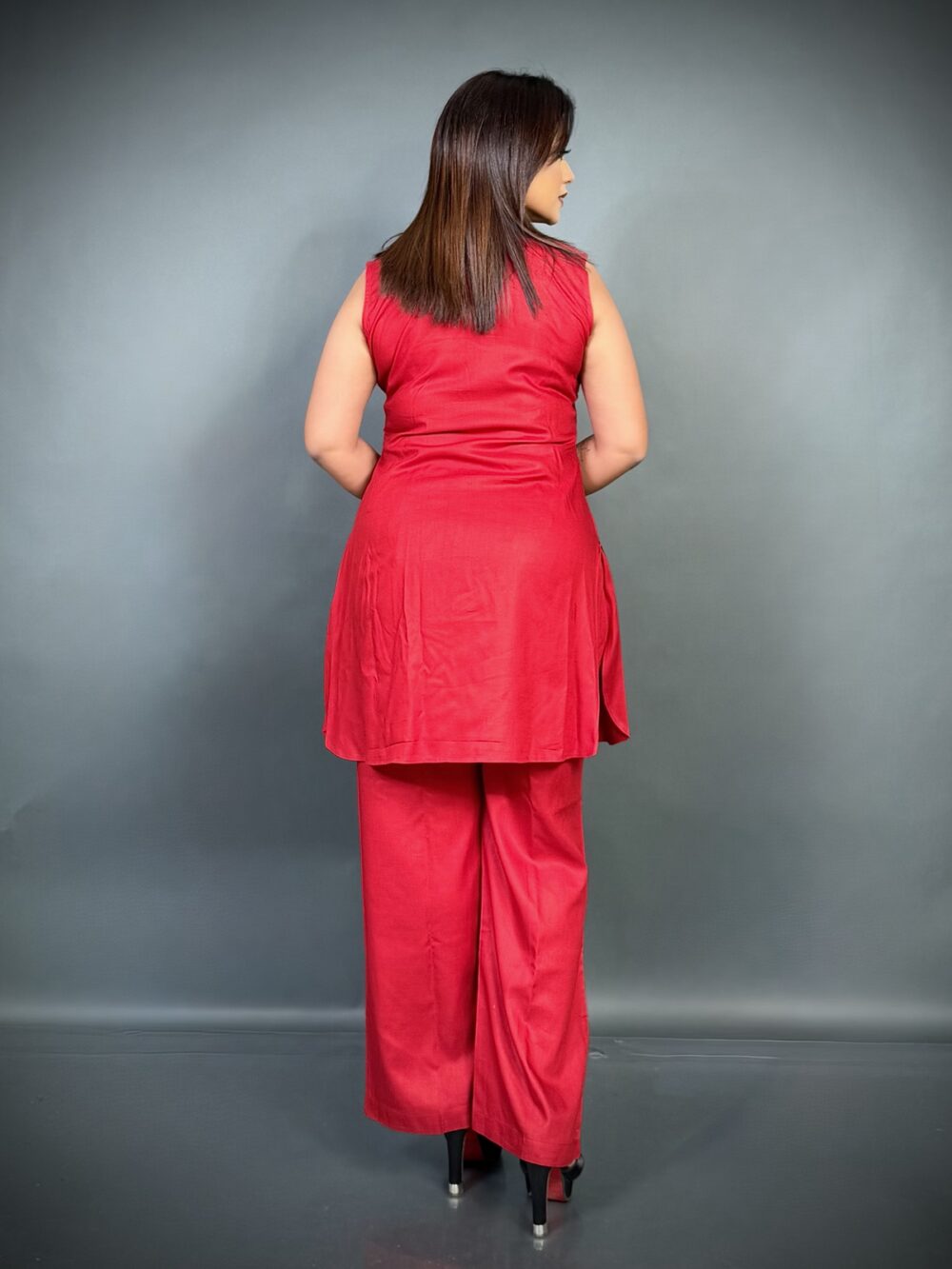 Maroon Mystique – Ajrakh Print Co-ord Set with Achkan Layer - Image 4