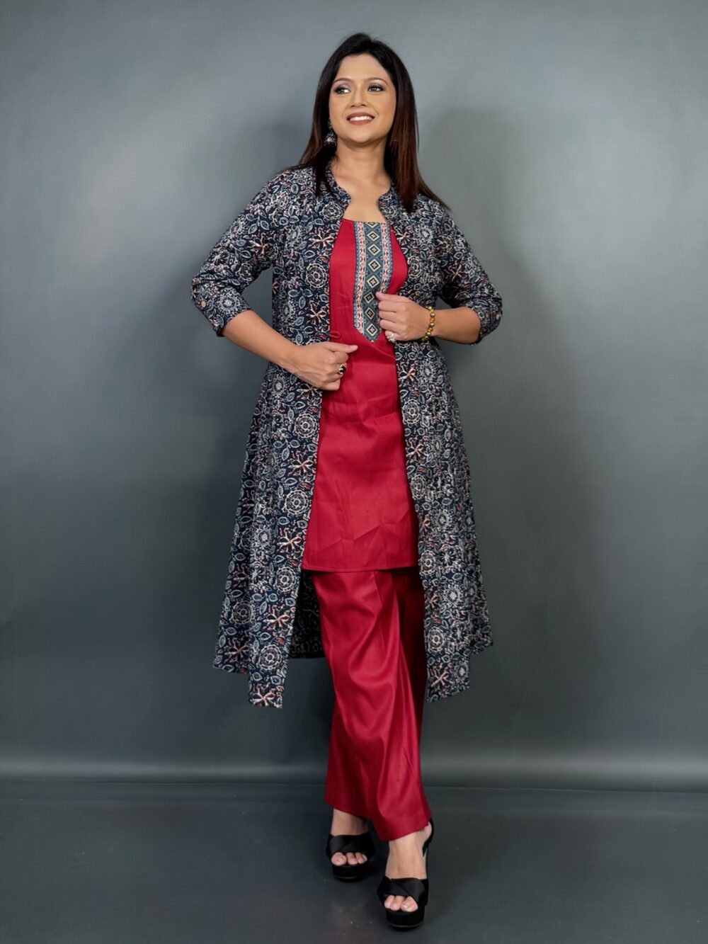 Indigo Ember– Ajrakh Print Indo-Western Co-ord Set