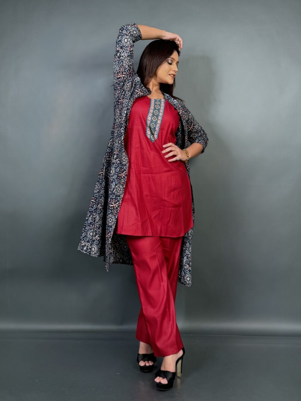 Indigo Ember– Ajrakh Print Indo-Western Co-ord Set - Image 2