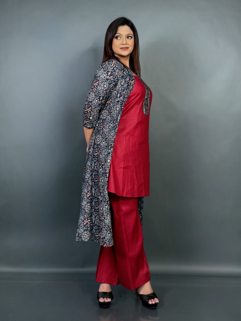 Indigo Ember– Ajrakh Print Indo-Western Co-ord Set - Image 3