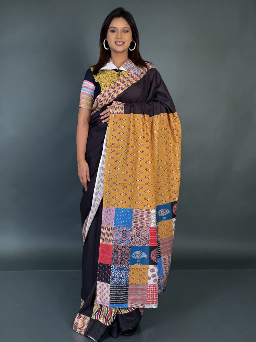 Mystic Elegance Black Ethnic Ready-to-Wear Saree - Image 2