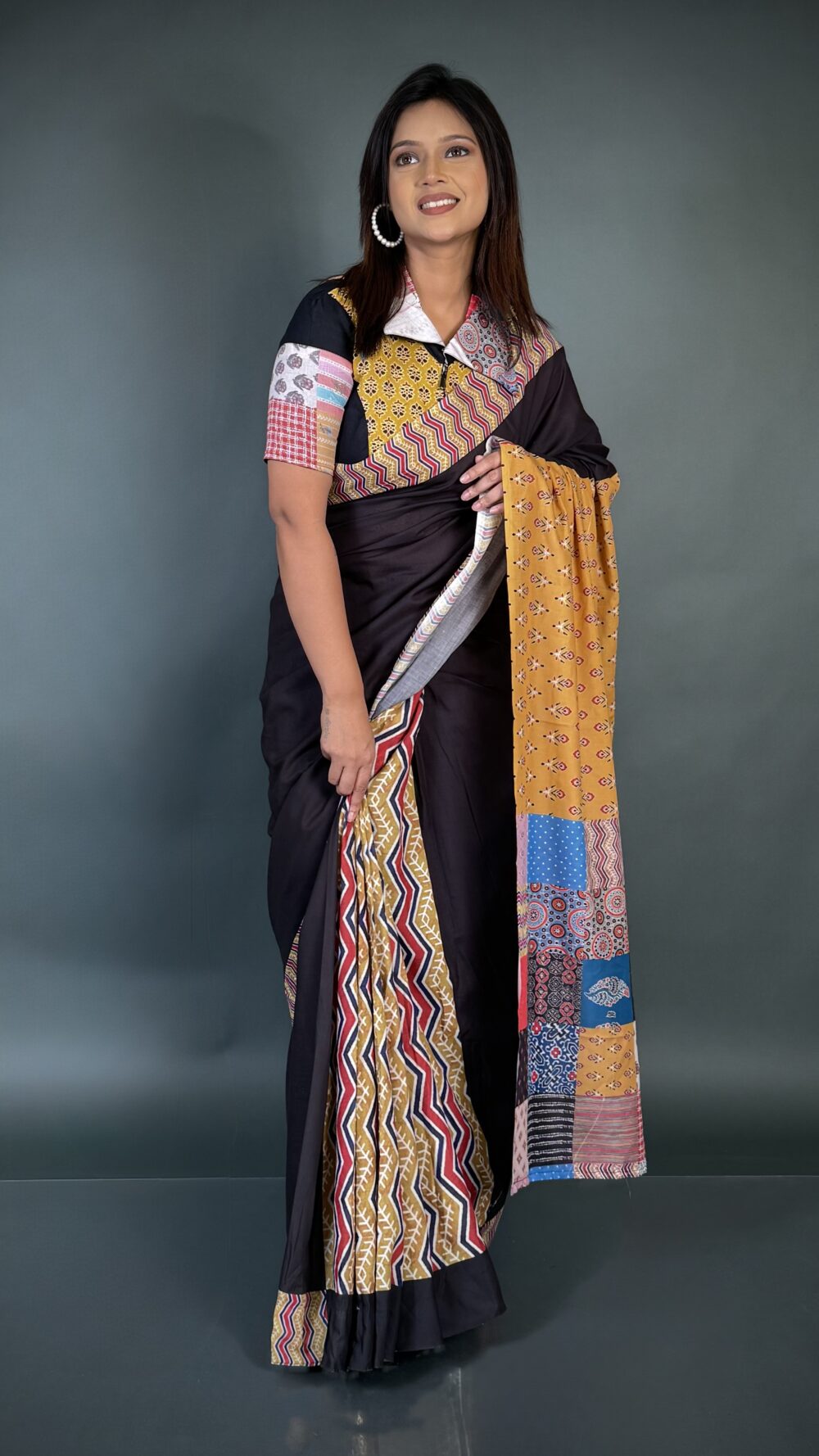 Mystic Elegance Black Ethnic Ready-to-Wear Saree - Image 3
