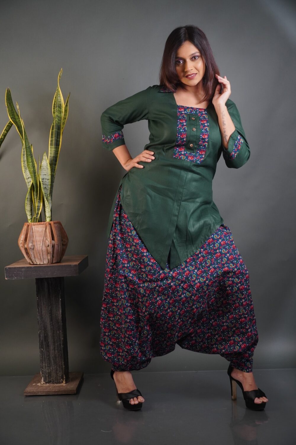Earth Muse: Bottle Green & Maroon Boho Set - Image 4