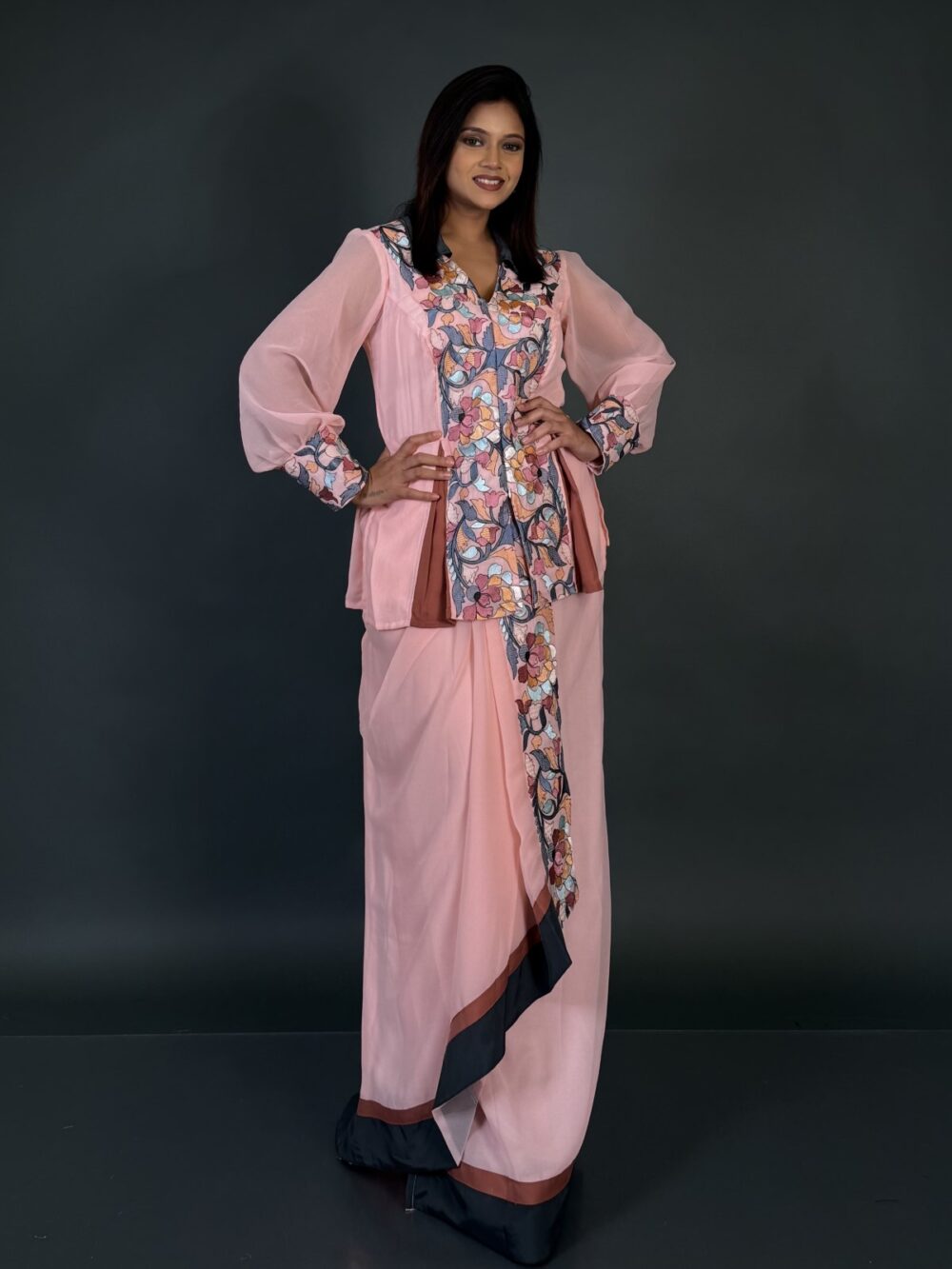 Pink Luxe Vibes Embroidered Fusion Party Dress - Image 2
