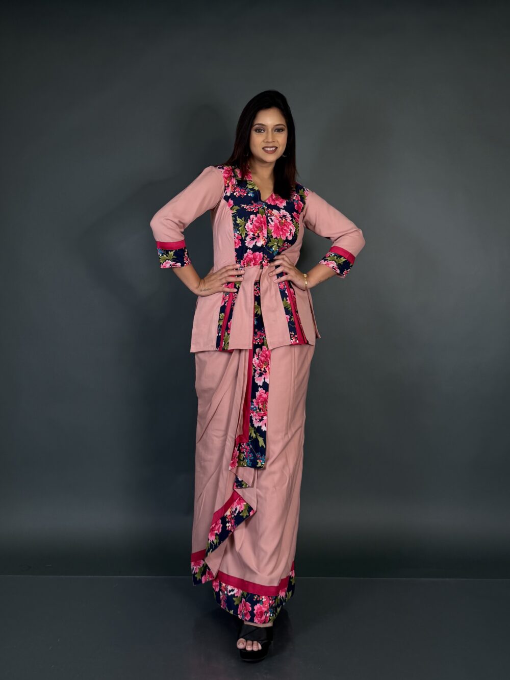 Rose Reverie Elegant Patchwork Fusion Ensemble - Image 3