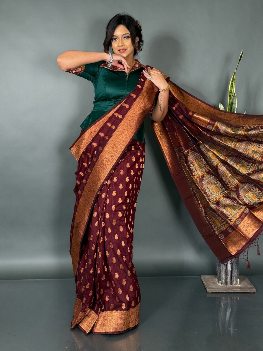 Royal Cocoa – Luxe Benarasi Ready-to-Wear Saree