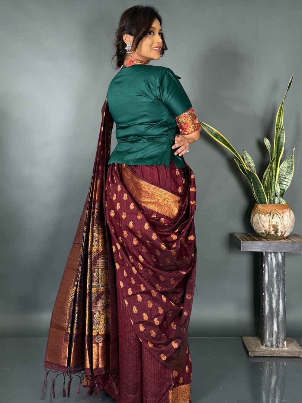 Royal Cocoa – Luxe Benarasi Ready-to-Wear Saree - Image 4