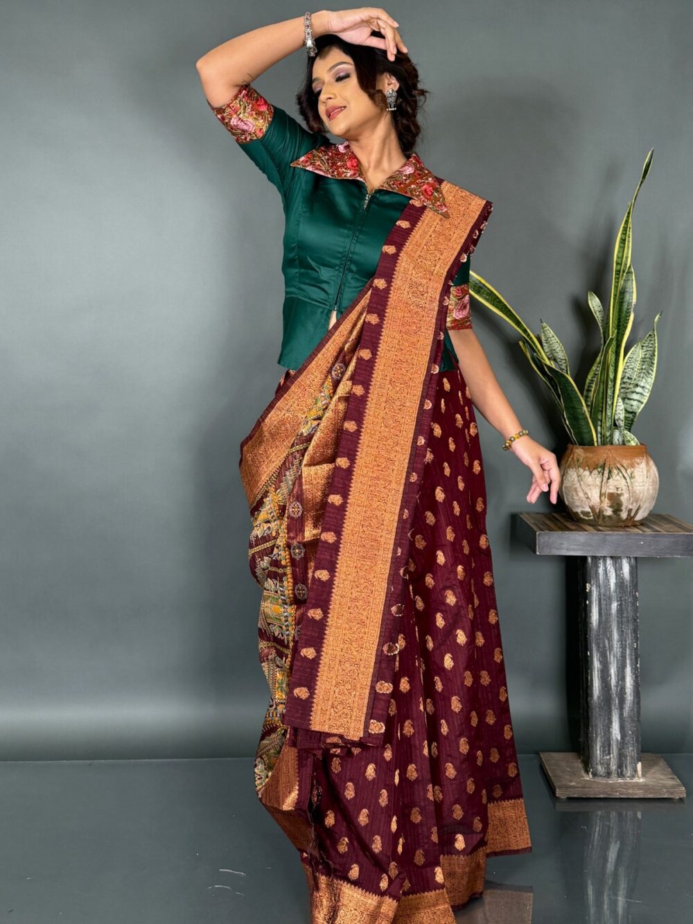 Royal Cocoa – Luxe Benarasi Ready-to-Wear Saree - Image 5